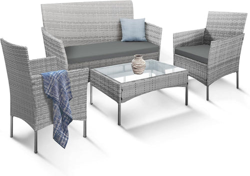 4pc Outdoor Rattan Garden Sofa Set | Stackable Patio Lounger with Table