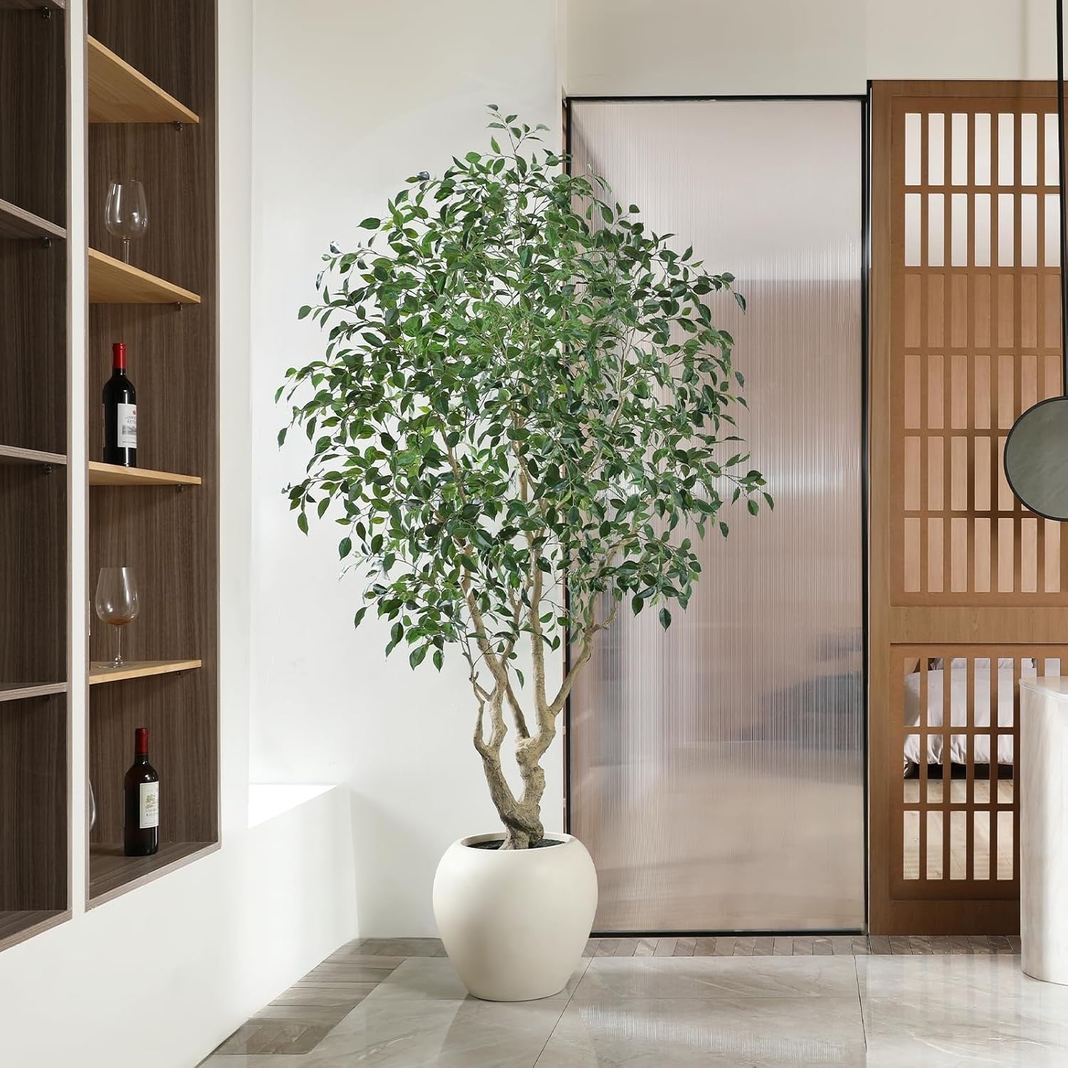 8ft Faux Ficus Tree in Artisan Ceramic Pot Premium Lifelike Indoor Decoration