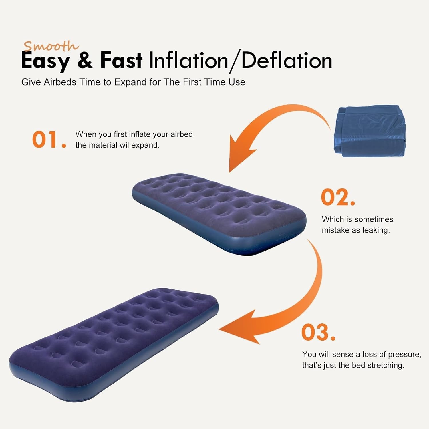 Single Air Mattress Inflatable Bed – Flocked Top Camping Sleeping Pad