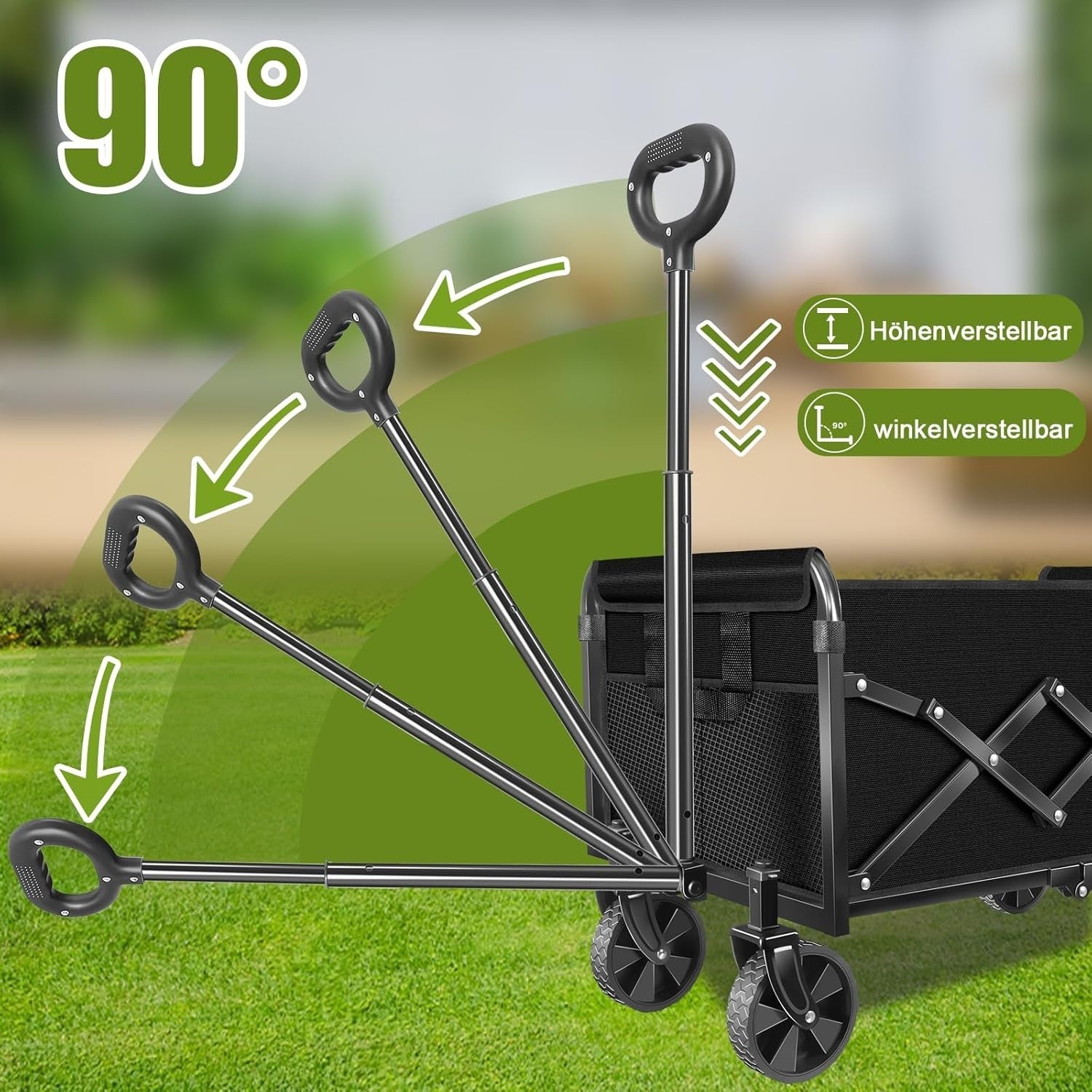 Black 120L Folding Festival Wagon 360° All-Terrain Wheels 160kg Camping Trolley