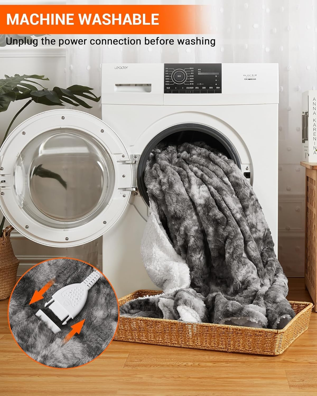 Electric Heated Throw Blanket 6 Heat Settings Auto Off Washable 130x160cm