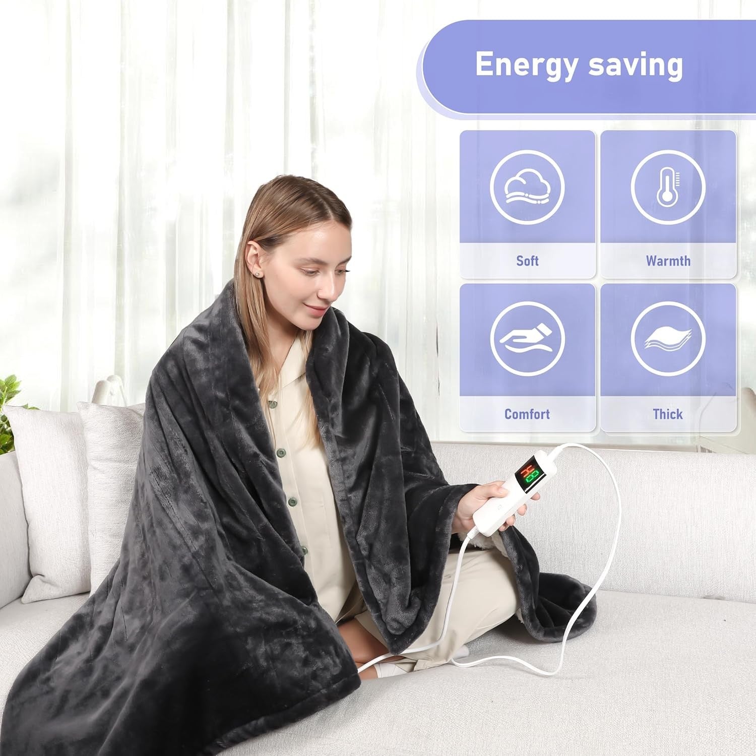 Electric Heated Throw Blanket 150x200cm Sherpa Fleece 10 Heat Auto Off