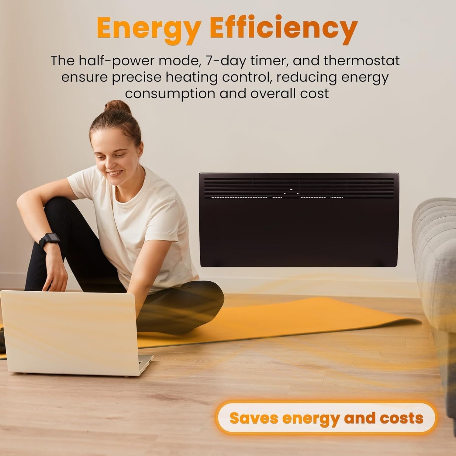Energy Efficient Electric Panel Heater with Timer, Thermostat & IP24