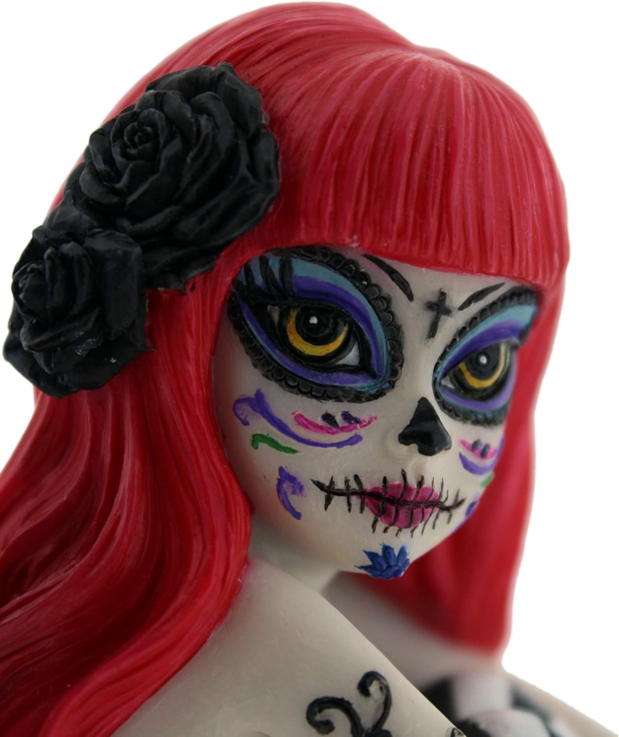 Gothic Fairy Ornament 15cm – Sugar Skull Red Figurine, Hand-Painted Resin Art