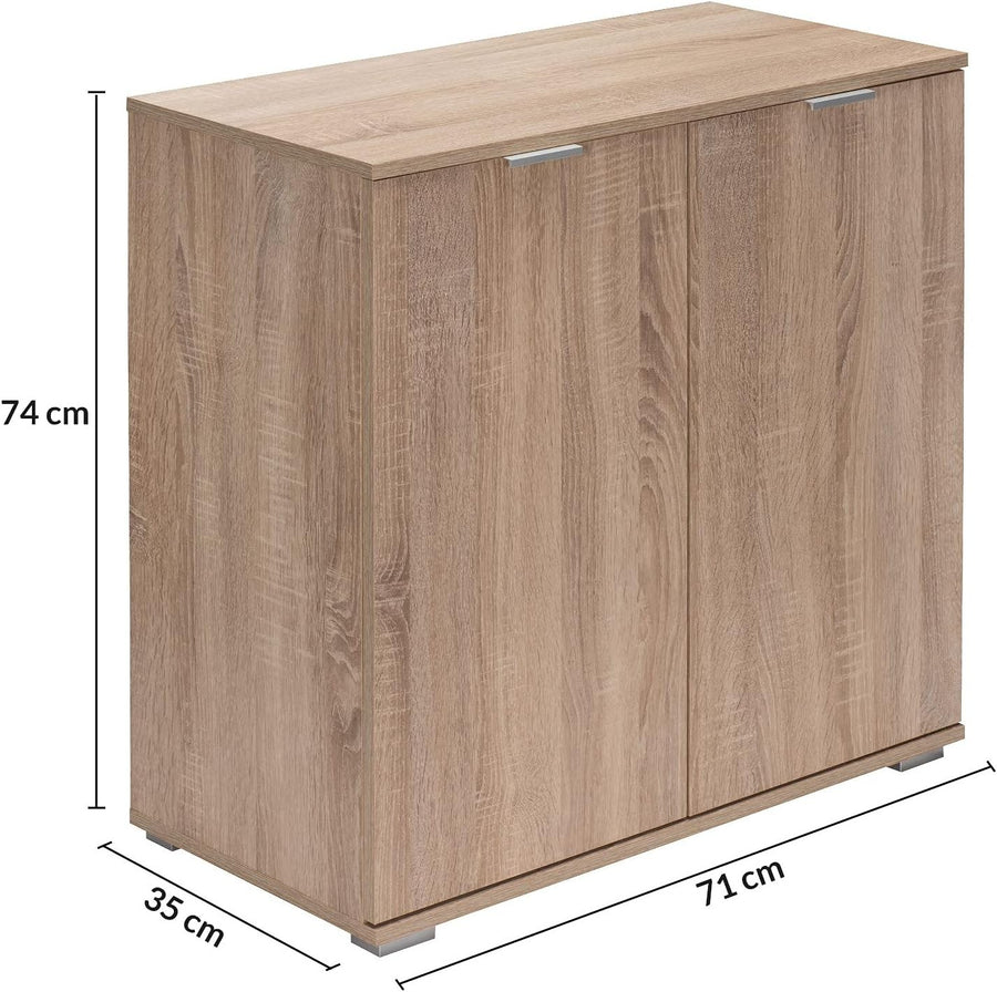 Oak Effect 2 Door Storage Cabinet 71x74cm | Modern Bookshelf Unit