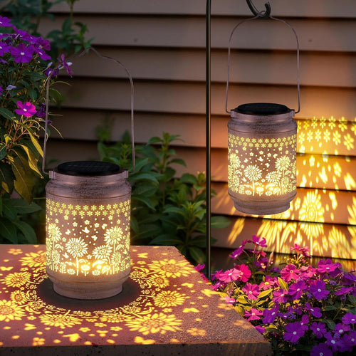 2 Pack Solar Sunflower Lanterns Outdoor Garden Lights • Waterproof Hanging Decor