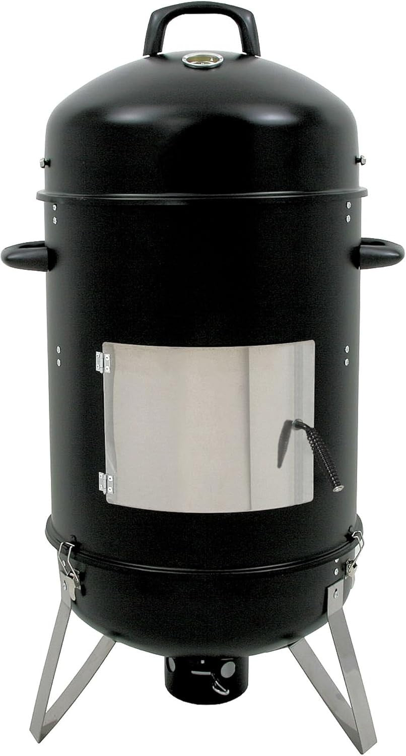 46cm Charcoal Smoker Barrel BBQ Grill with Thermometer & Hanging Hooks Outdoor