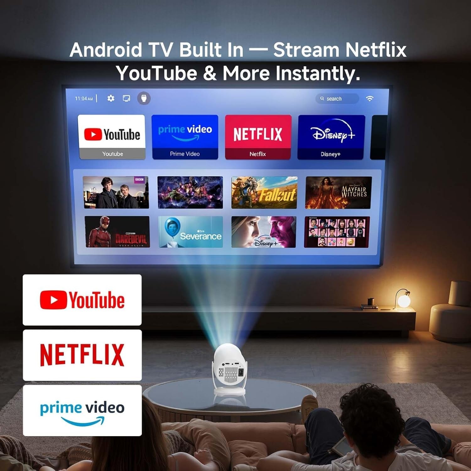 Smart 1080P Projector 4K WiFi 6 Bluetooth Netflix 240° Portable