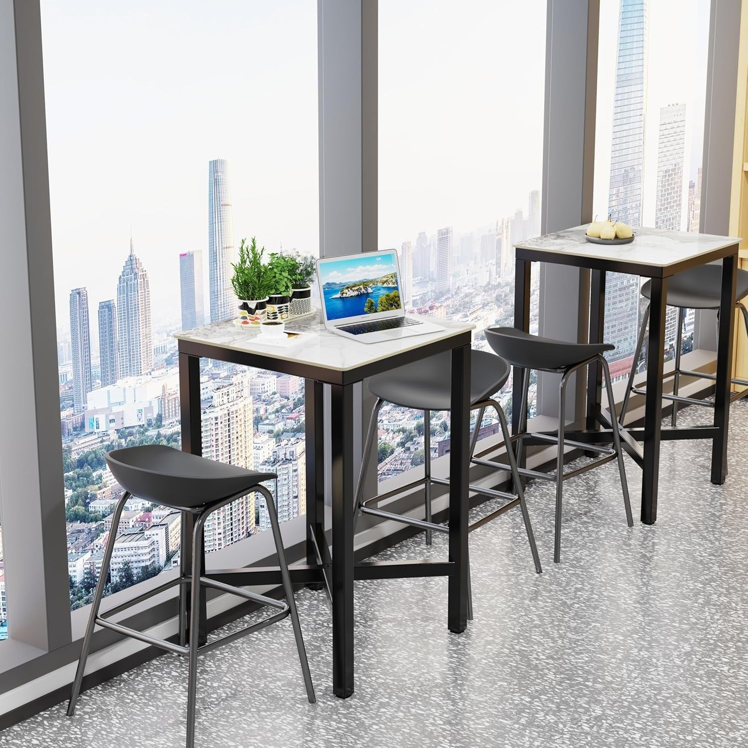 Cold Jadeite Sintered Stone Bar Table 70×70cm Textured Marble Effect 105cm High