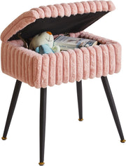 Pink Velvet Vanity Stool with Storage – Rectangular Ottoman Seat