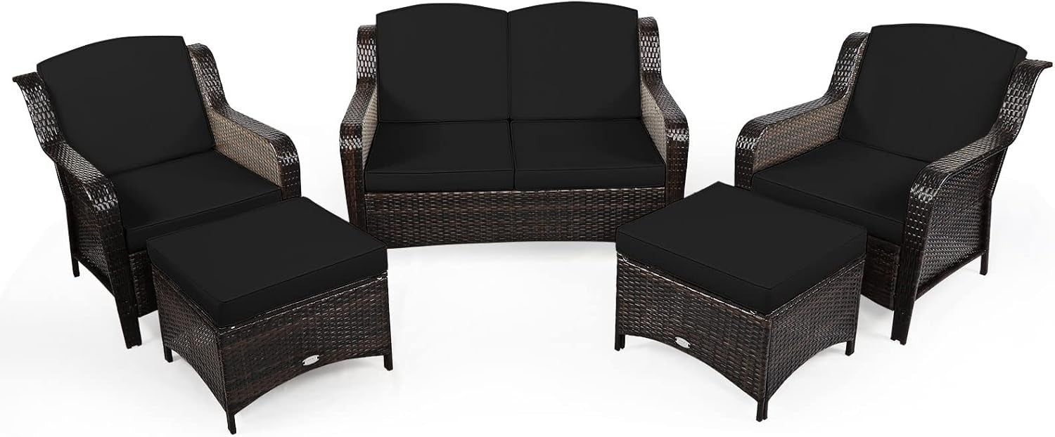 5-Piece Outdoor Patio Rattan Sofa Set - Weatherproof Garden Conversation