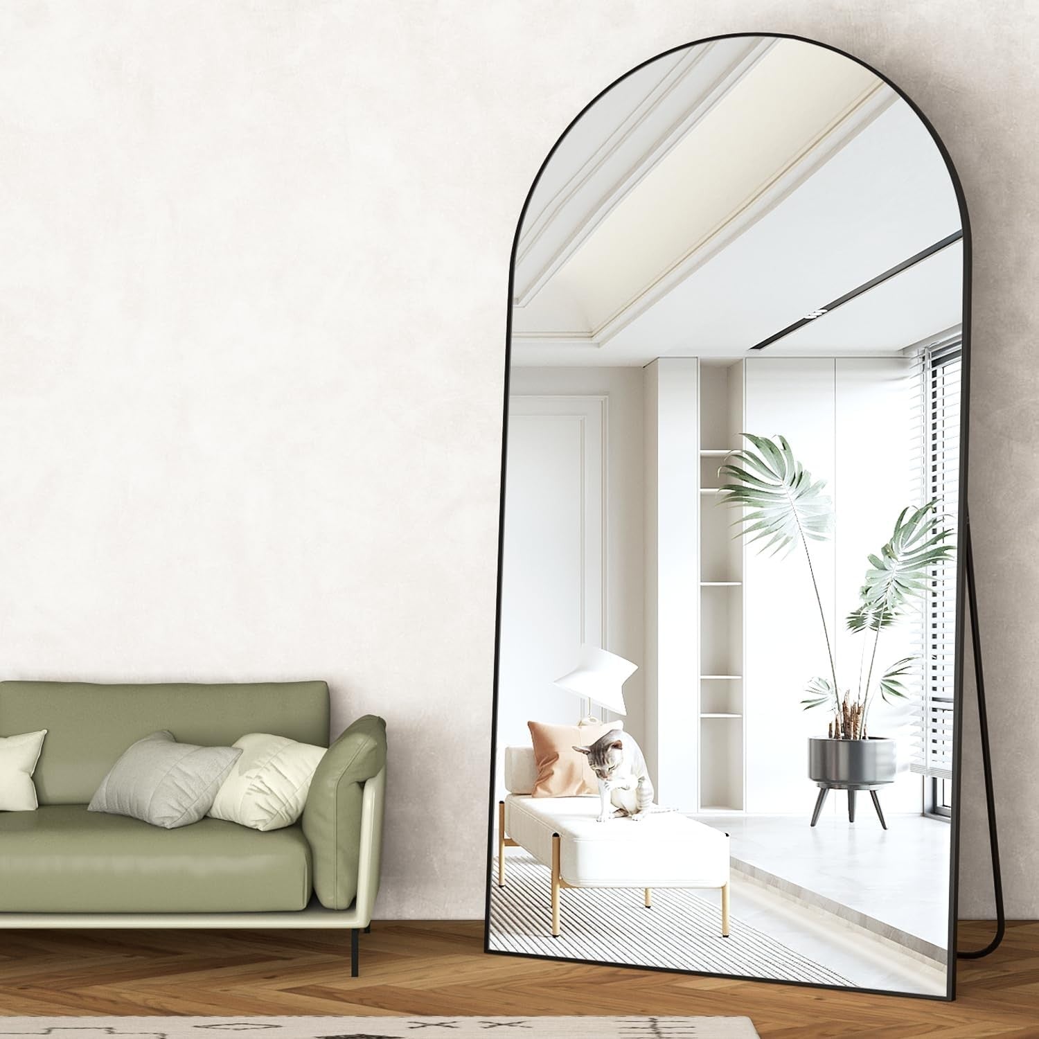 Large Arch Floor Mirror 198x96cm Black Full Length Standing Dressing