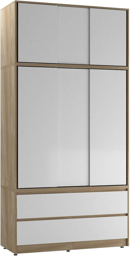 White 6 Door Sliding Wardrobe with Drawers 240cm Storage Closet Unit
