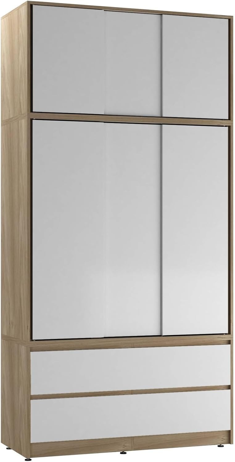 White 6 Door Sliding Wardrobe with Drawers 240cm Storage Closet Unit