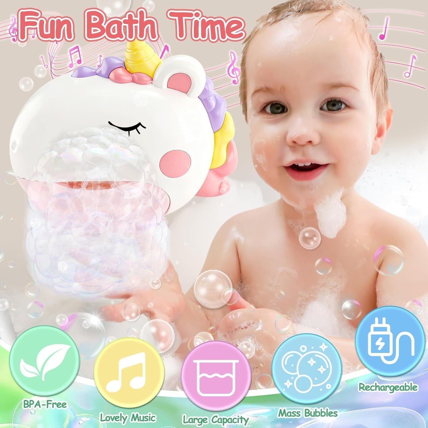 Unicorn Bath Bubble Toy Rechargeable Music Suction