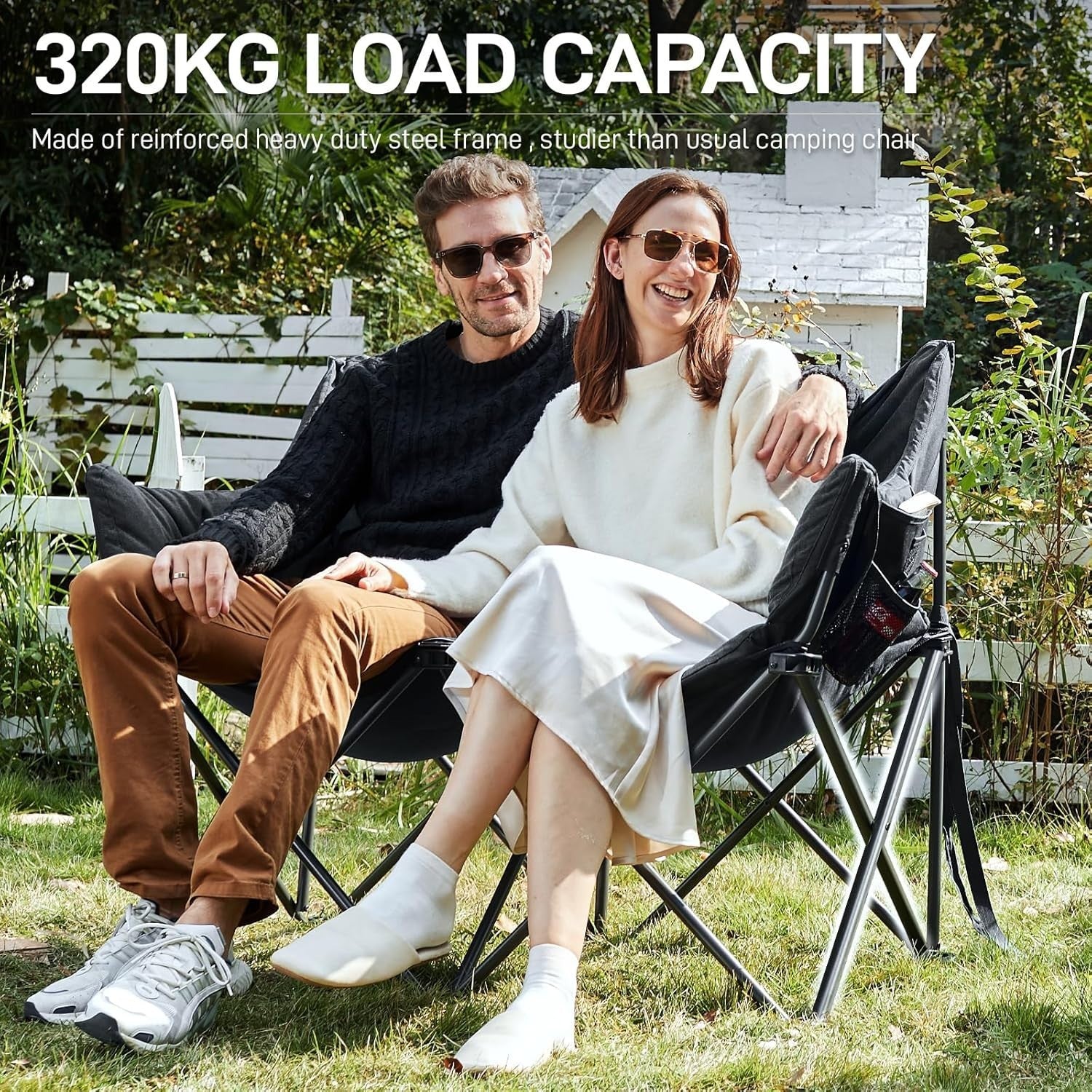 Heavy Duty Double Folding Camping Chair 320kg Capacity Outdoor Sofa Seat