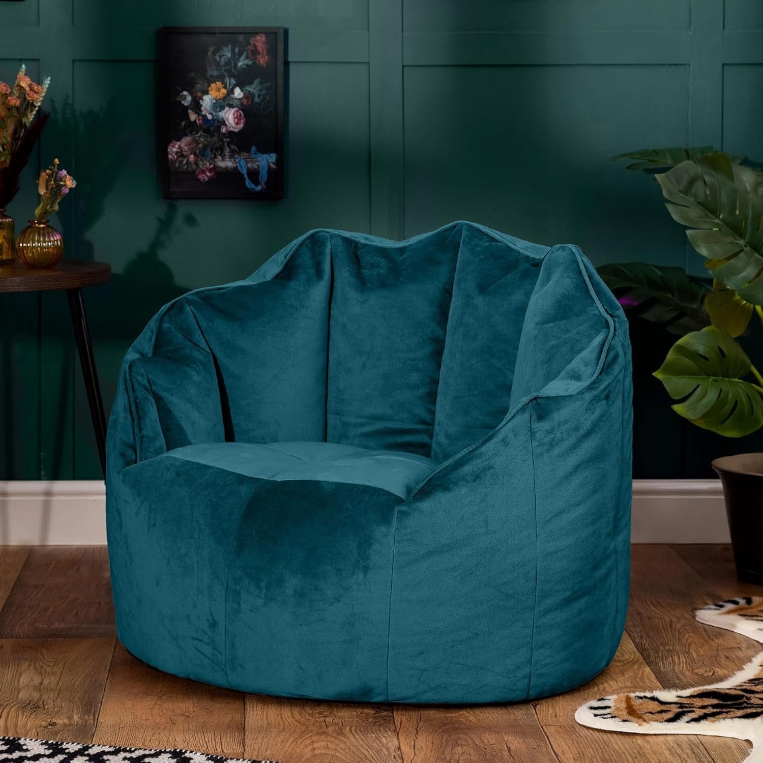 Teal Velvet Bean Bag Chair Adult Large Lounge Seat Soft Home Comfort