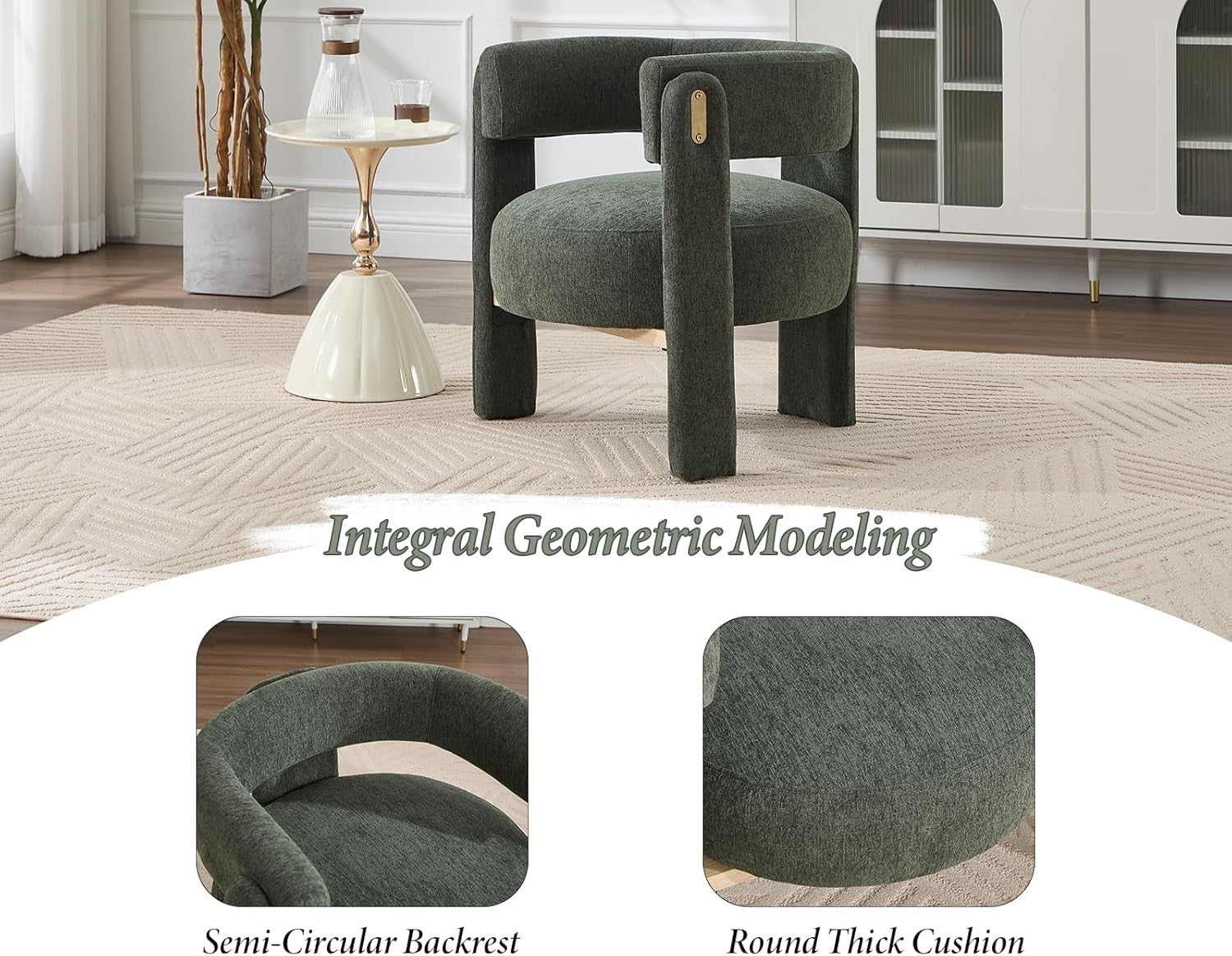 Green Chenille Accent Armchair – Modern Semi-Circular Lounge Chair for Bedroom