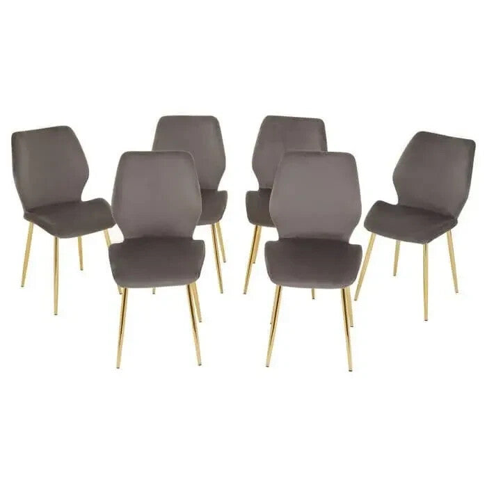 7 Piece Grey Glass Dining Table Set Velvet Chairs Gold Legs Modern Room