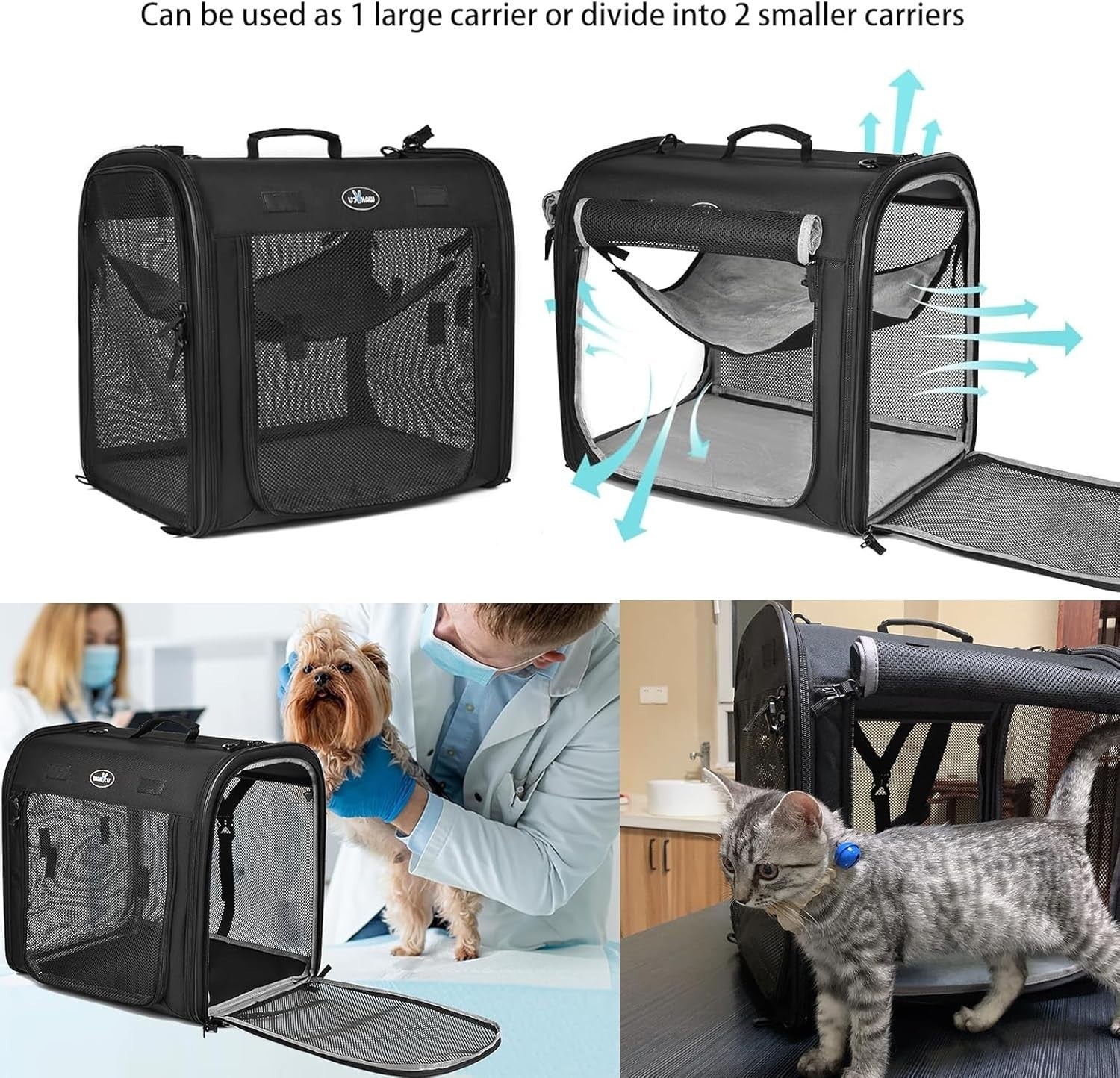 Foldable Pet Carrier 2-in-1 Cat Dog Travel Crate Car Seat 90x34x43cm