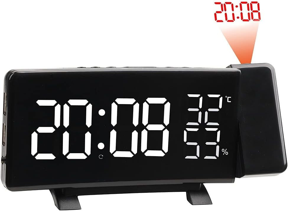 Projection Alarm Clock Large LED Display Indoor Temperature Dual Alarm USB