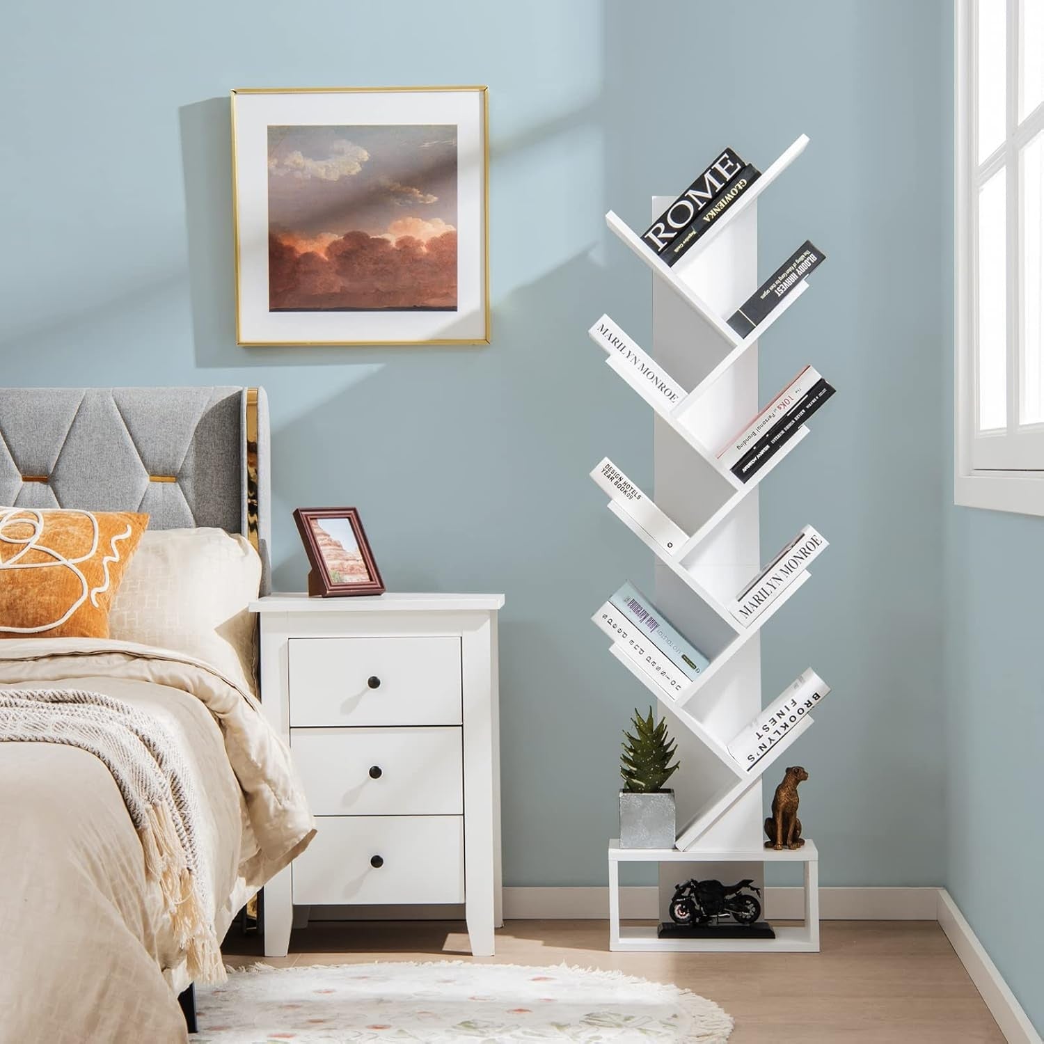 Modern 10-Tier Tree Bookshelf Slim Space-Saving Display Rack for Home Office