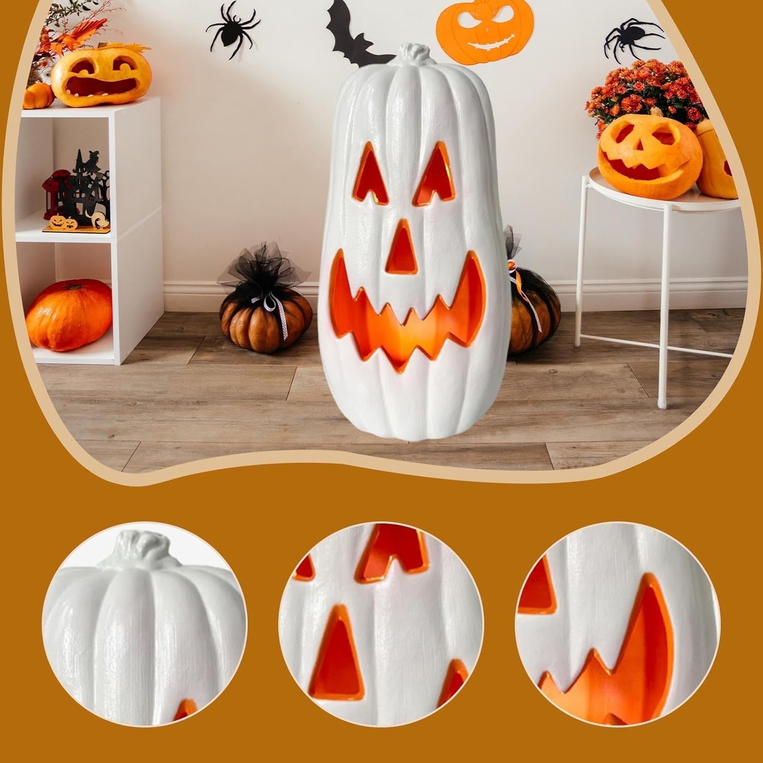 Halloween Pumpkin LED Lantern w/ Timer – White Energy-Saving Decor