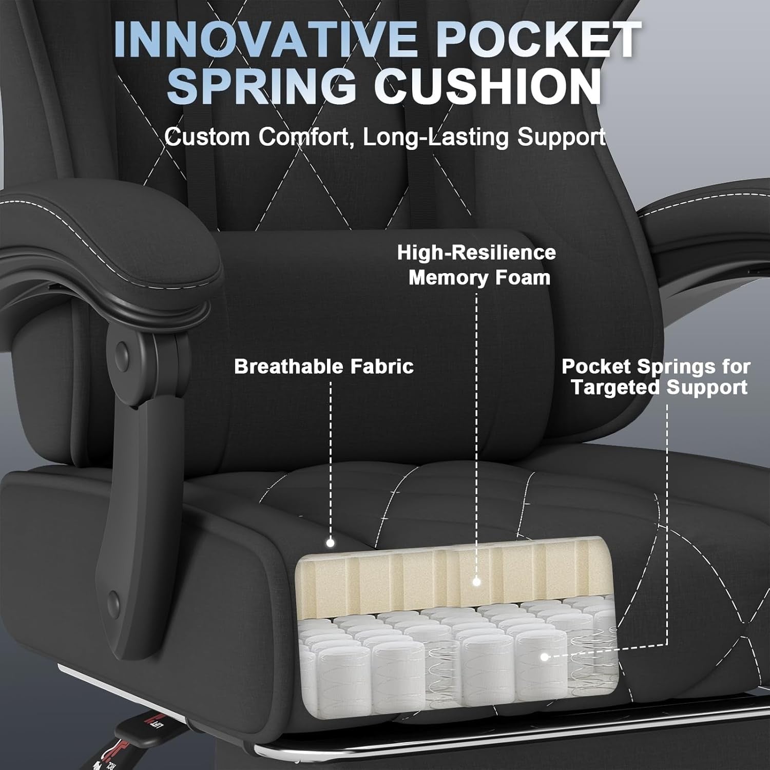 Ergonomic Fabric Gaming Chair Recliner w/ Footrest & Massage