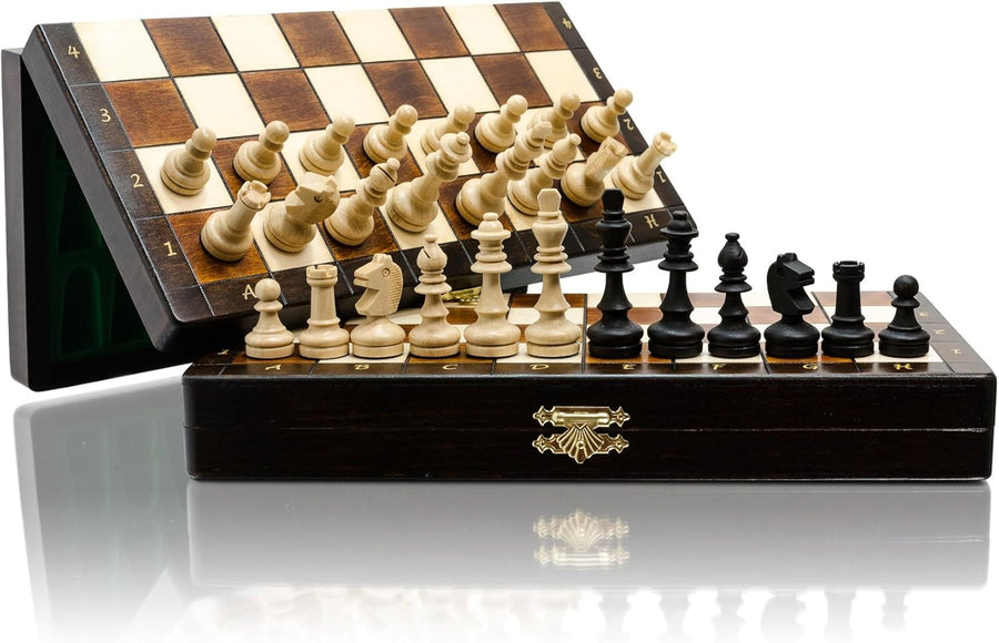 Magnetic 28cm Wooden Chess Set | Portable Folding Travel Board | Handcrafted Gam