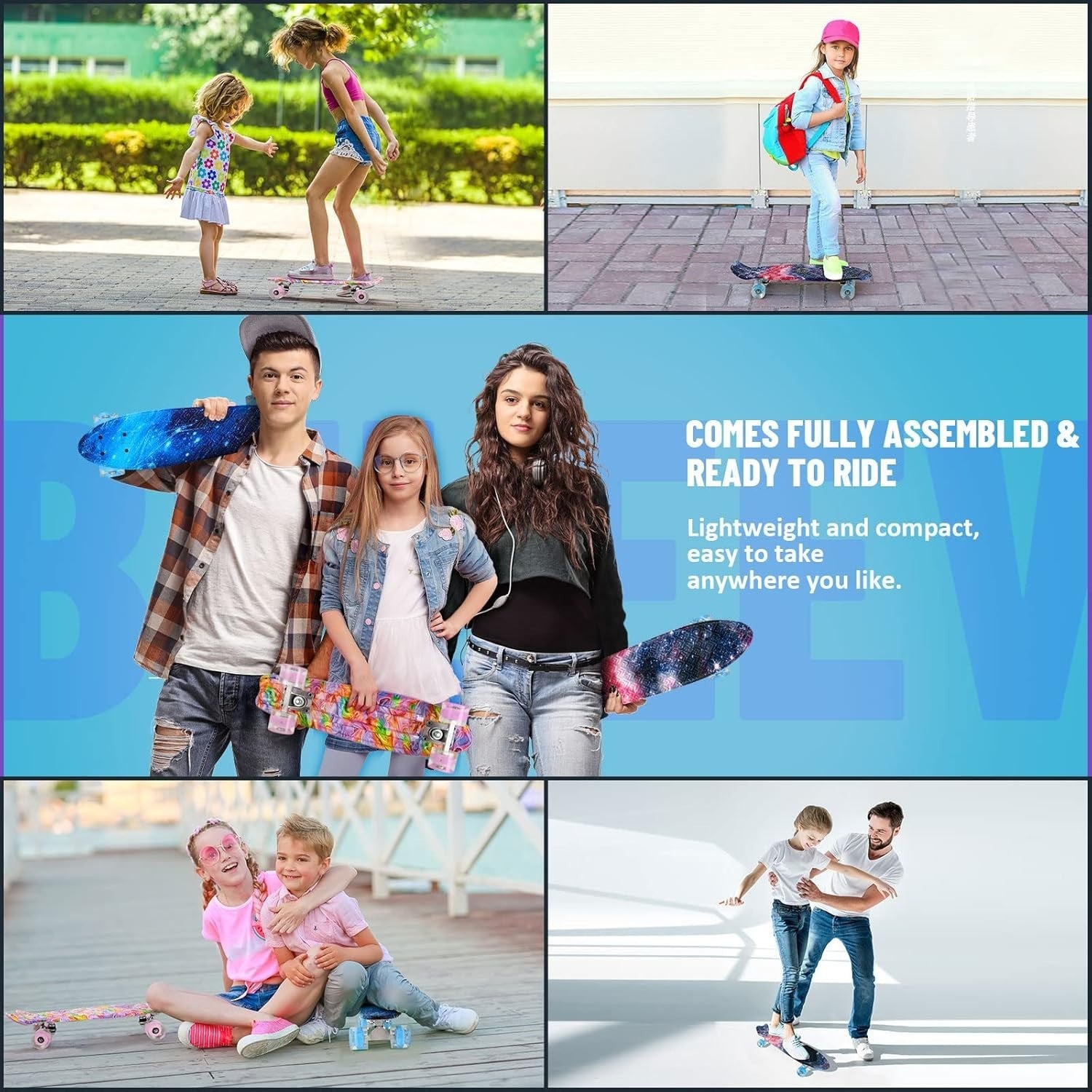 22in LED Mini Cruiser Skateboard Kids Teens Beginners Portable Board