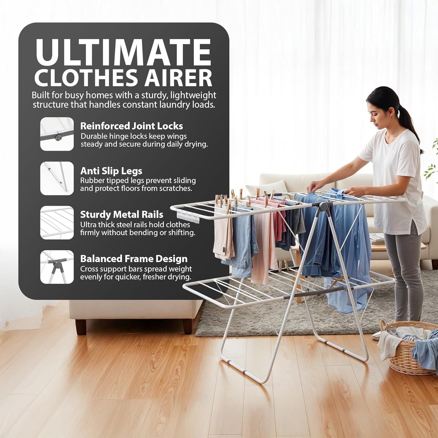 18m Folding Clothes Airer Drying Rack Indoor Outdoor Heavy Duty Steel