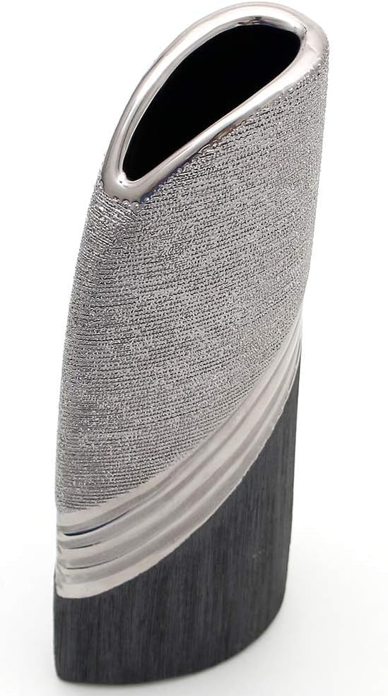 Modern Ceramic Floor Vase 34cm Silver Grey Tall Decorative Home Decor