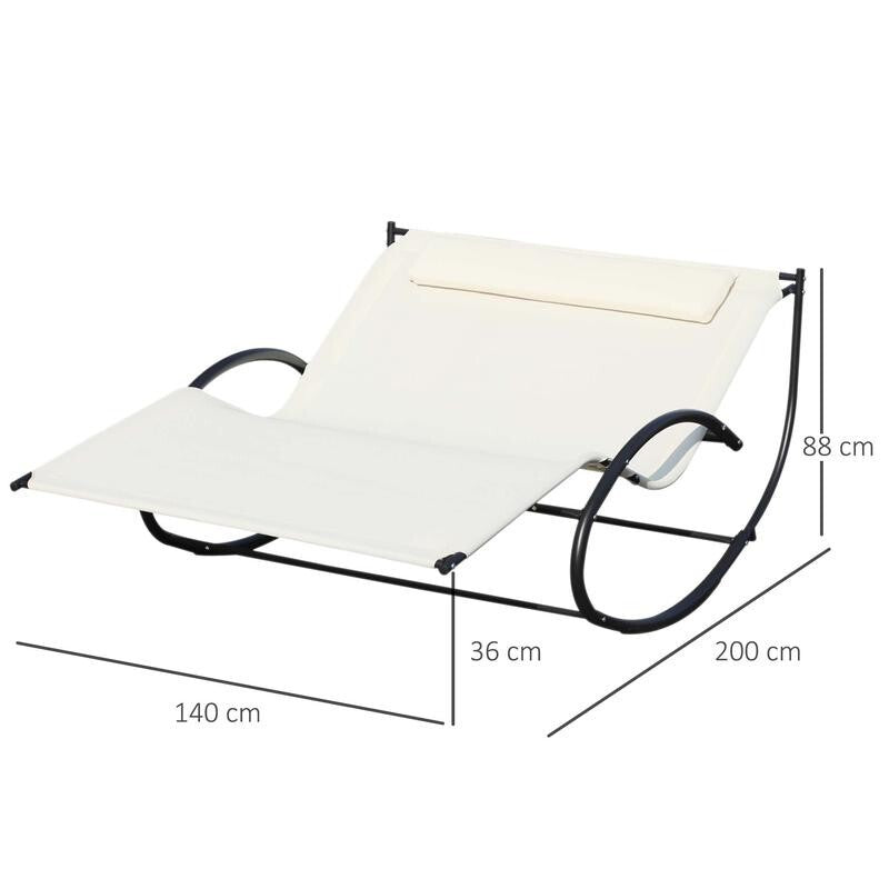 Double Hammock Sun Lounger Chair Garden Rocker with Pillow – Cream