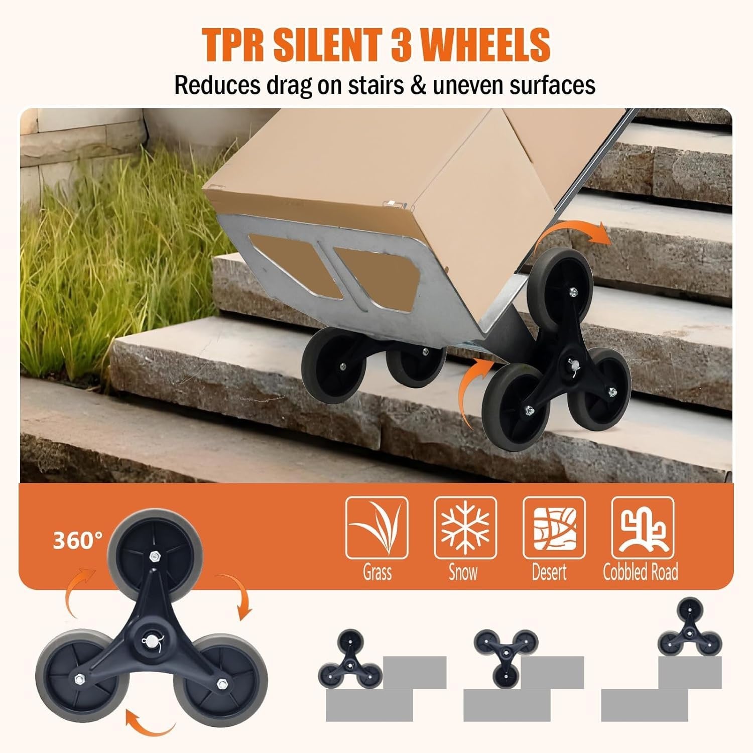 600lb Stair Climbing Hand Truck 2in1 Folding Dolly 6 Wheel Heavy Duty