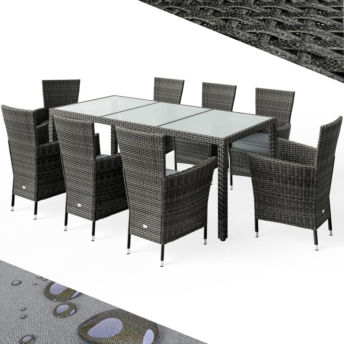 9 Seater Rattan Garden Dining Set w/ Glass Table & Cushions Outdoor Patio