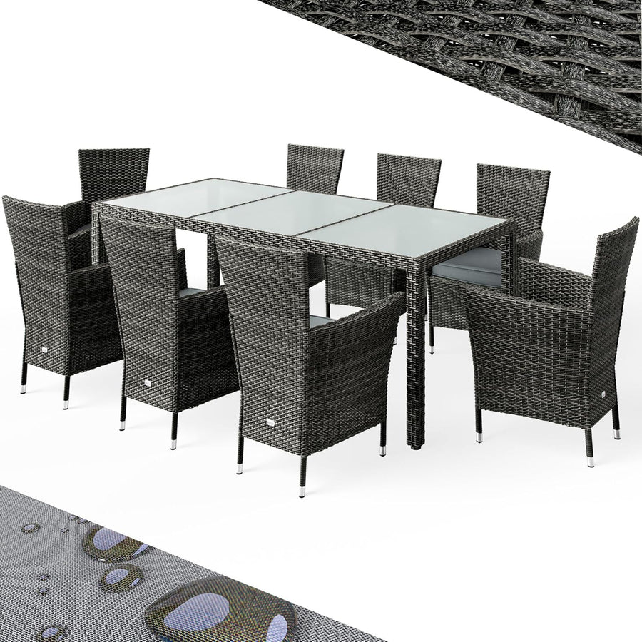 9 Seater Rattan Garden Dining Set w/ Glass Table & Cushions Outdoor Patio