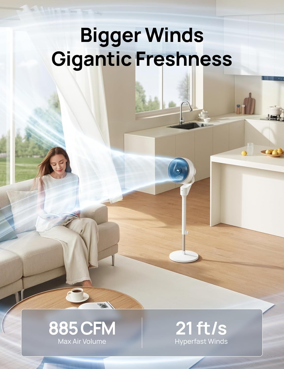 80ft Electric Standing Fan – 3-Speed Quiet Oscillating Pedestal w Remote Control
