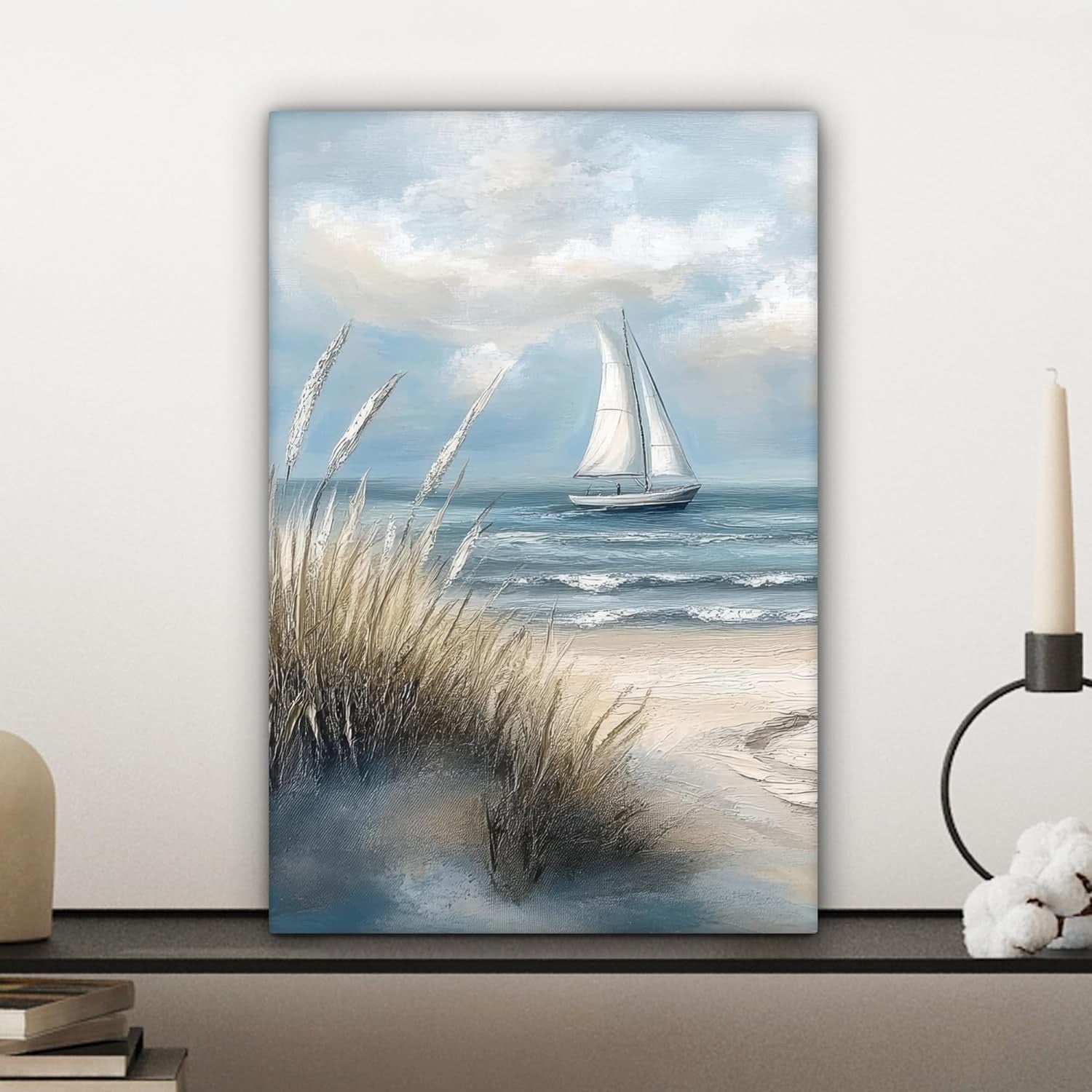 Framed Canvas Wall Art 20x30cm Beach Sailboat Sea Dunes Print