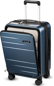 Blue Expandable Cabin Suitcase Hard Shell Laptop Pocket TSA Spinner