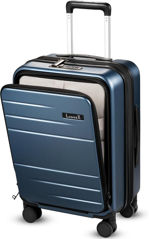Blue Expandable Cabin Suitcase Hard Shell Laptop Pocket TSA Spinner