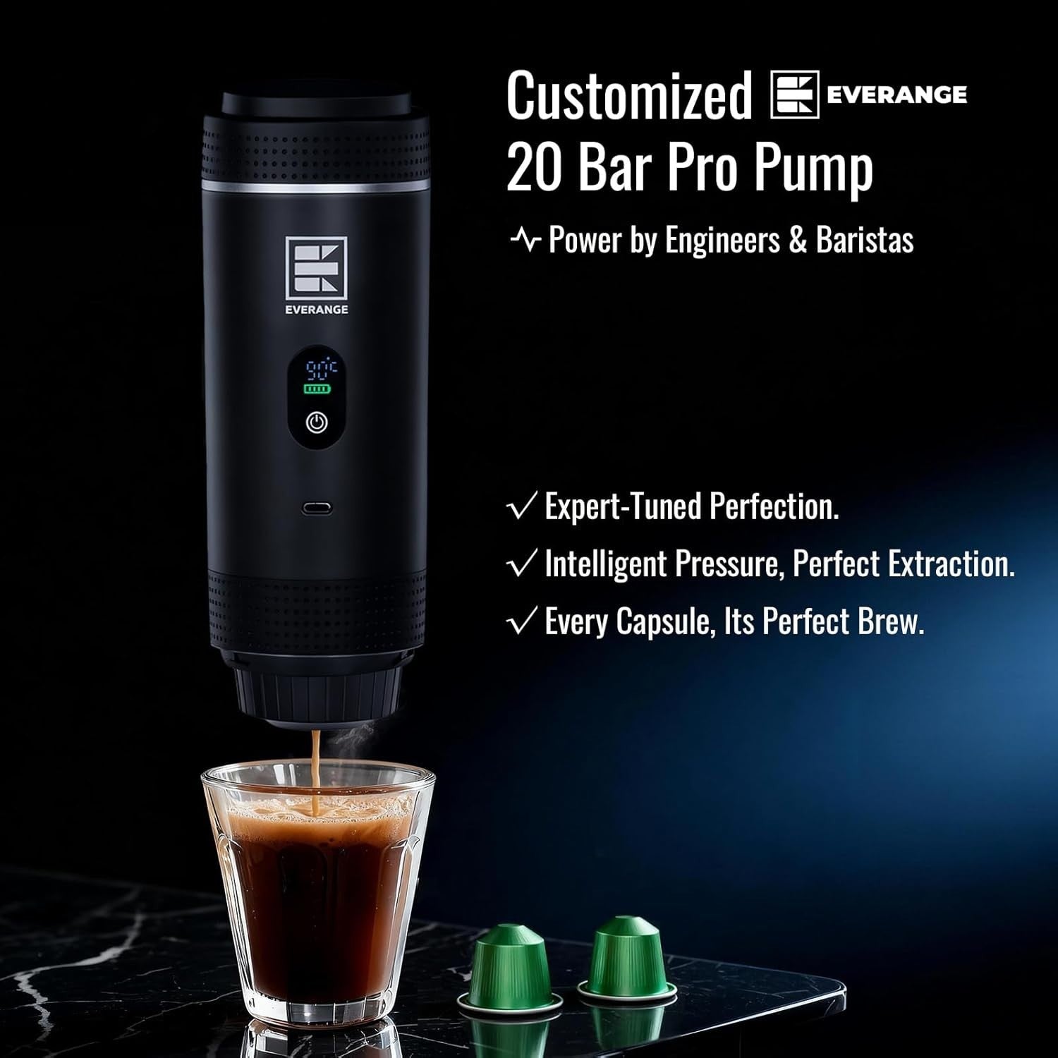 Portable 20Bar Electric Espresso Maker with LCD | Travel Coffee Machine for Pods