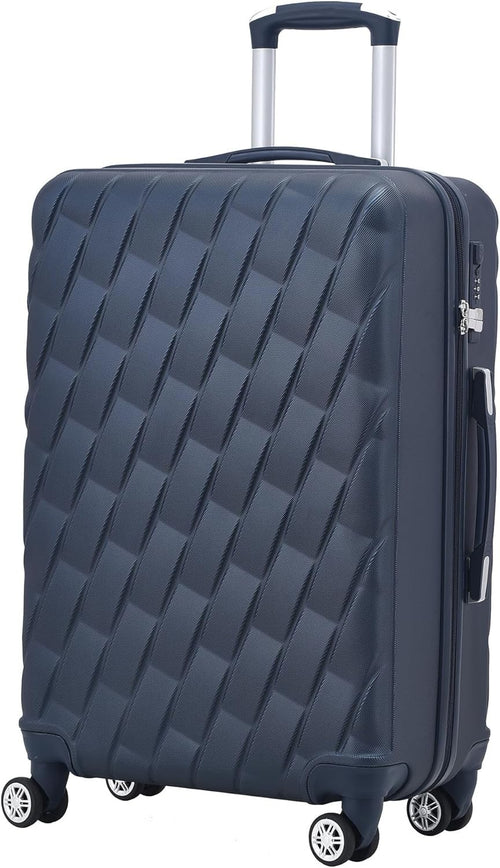 20 Inch Cabin Hard Shell Carry On Suitcase 4 Dual Spinner Wheels Lock Navy