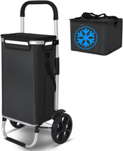 58L Folding Shopping Trolley Black Aluminium Basket with Insulated Bag