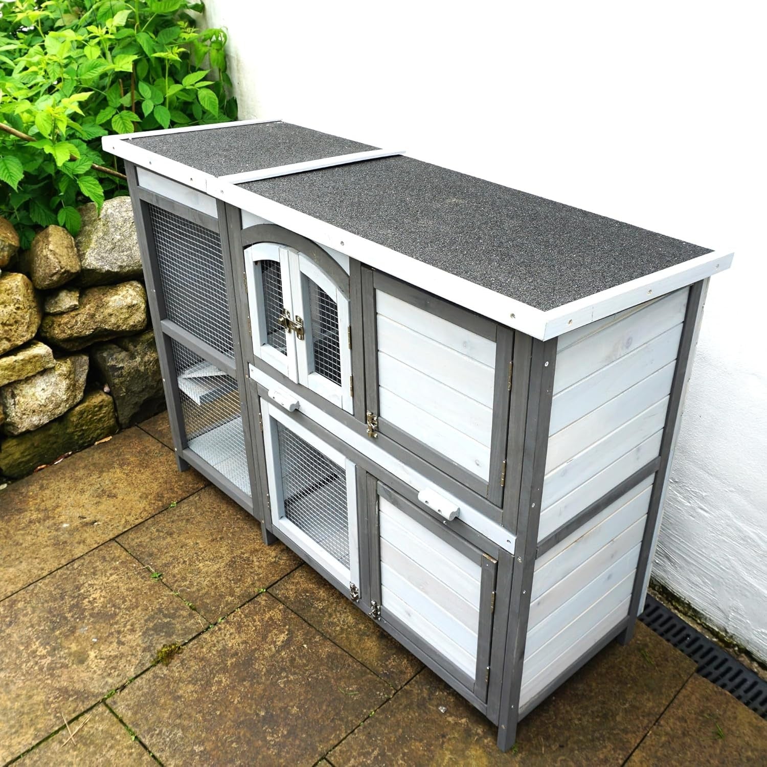 Large Outdoor Rabbit Hutch Play Pen Wooden Double Level Easy Clean Cage
