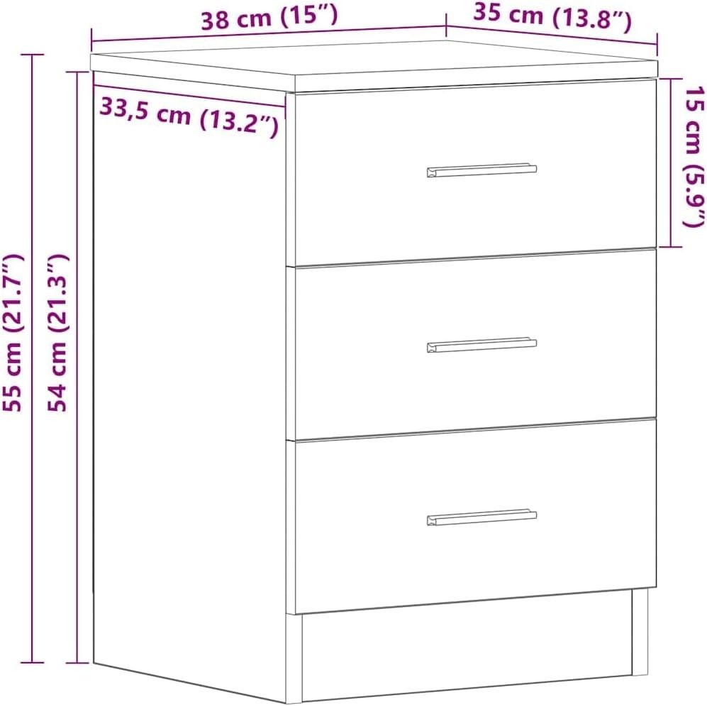 Modern Grey 3 Drawer Bedside Table | Sleek Bedroom Storage Cabinet Nightstand