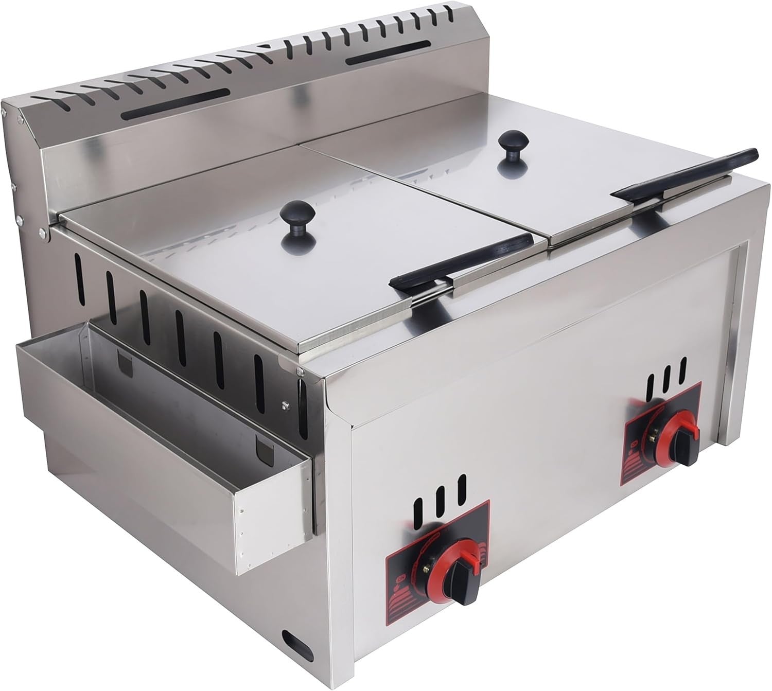 Commercial Gas Deep Fryer 20L Double Tank Standing Stainless Steel