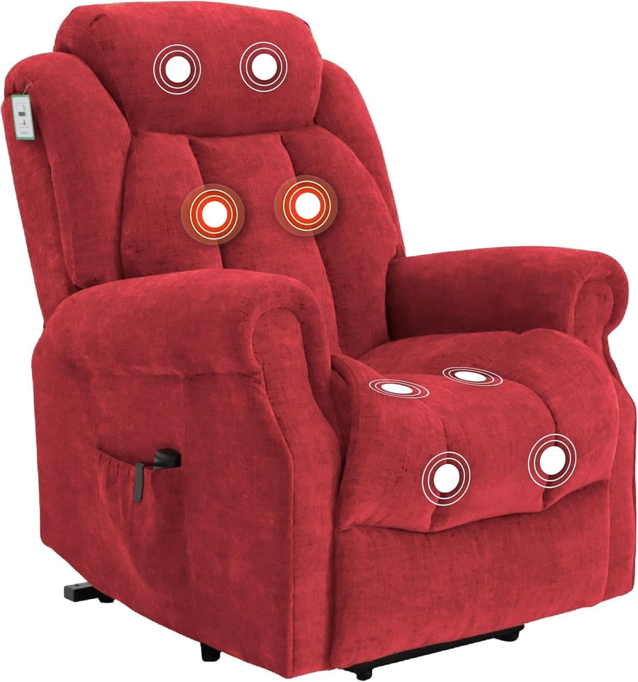 Dual Motor Lift Recliner Chair Heat Massage Fabric Riser Mobility Support Wine