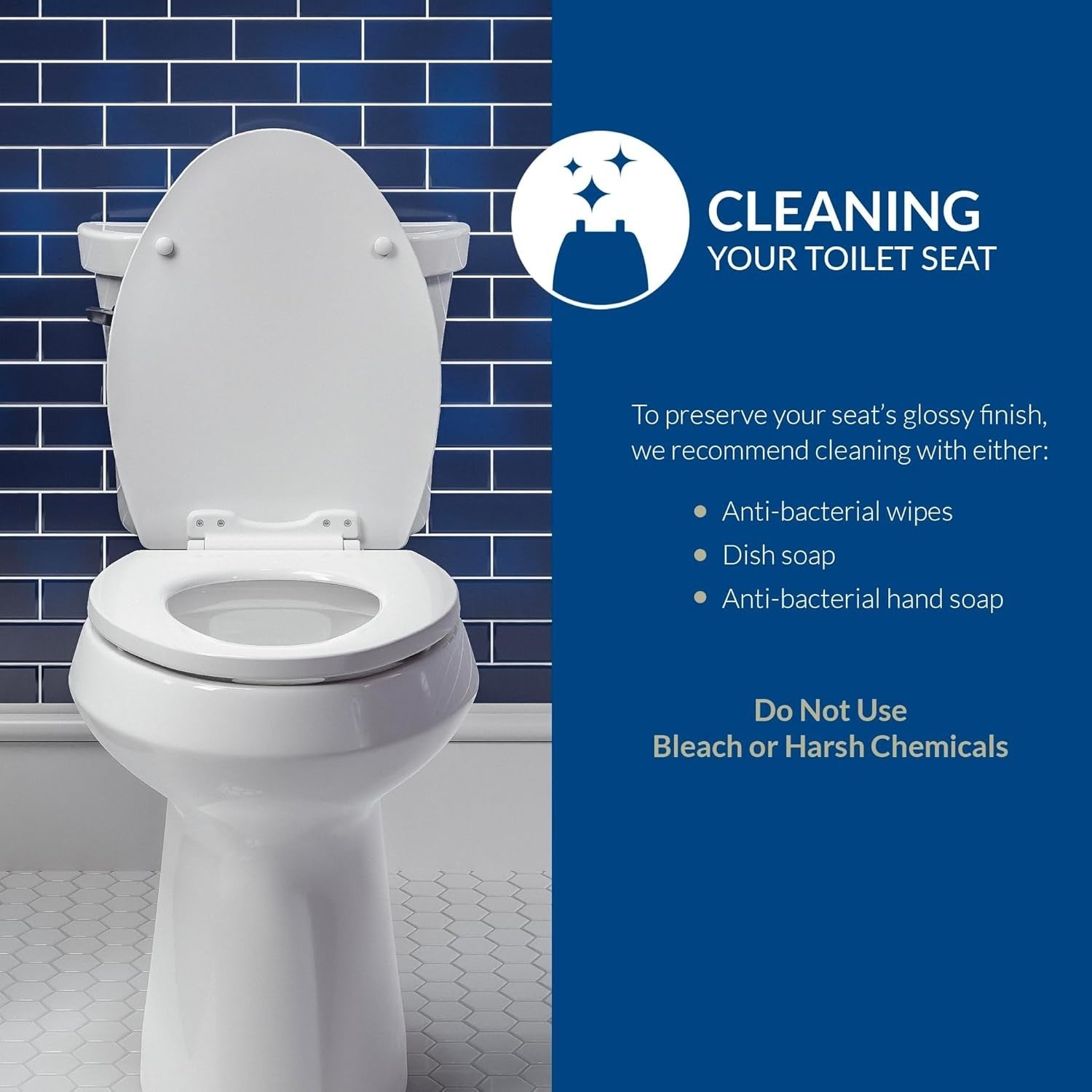 Elongated White Molded Wood Toilet Seat Closed Front High-Gloss