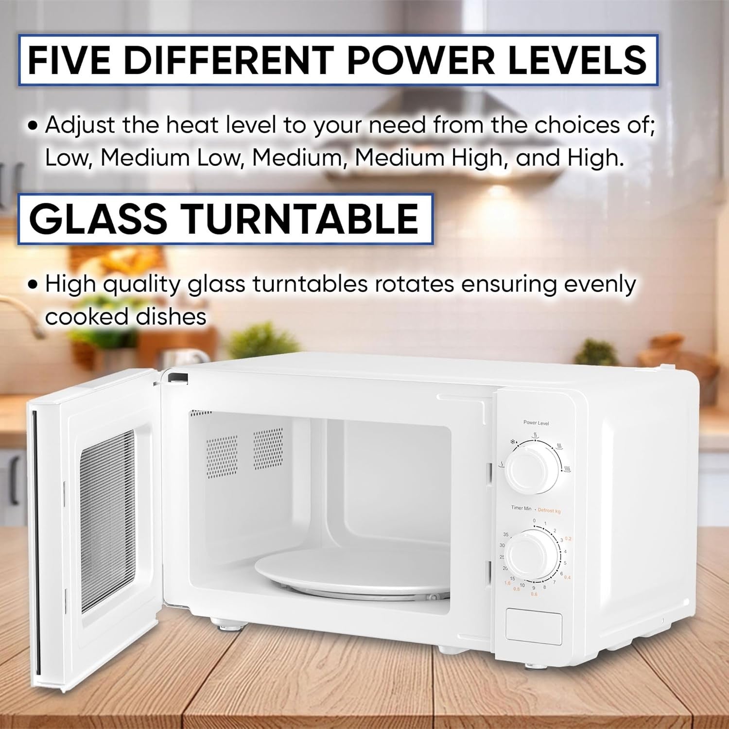 20L 800W Manual Microwave 5 Power Levels Defrost Kitchen