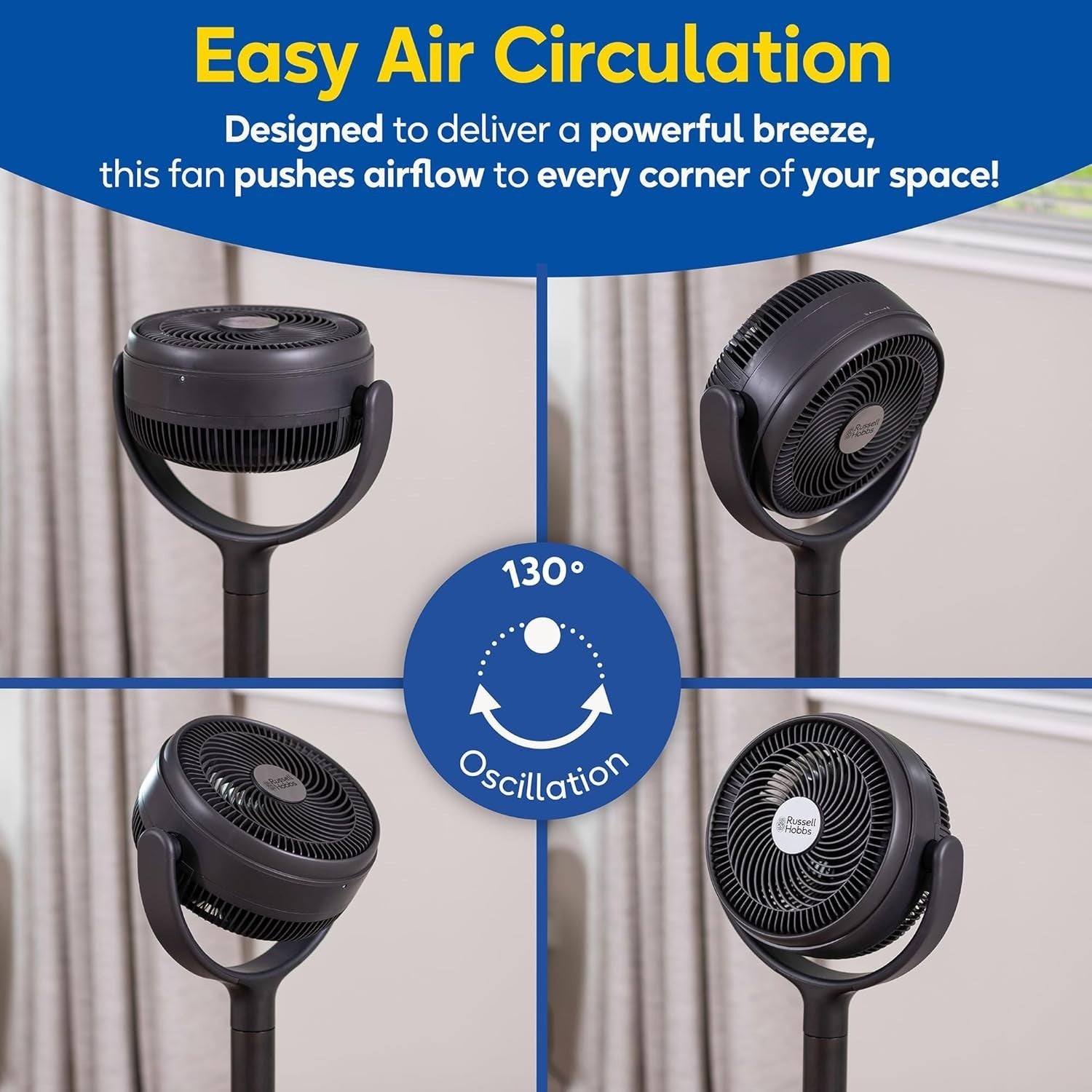 Charcoal Grey Pedestal Circulator Fan 12-Speed 130° Oscillation Remote Timer